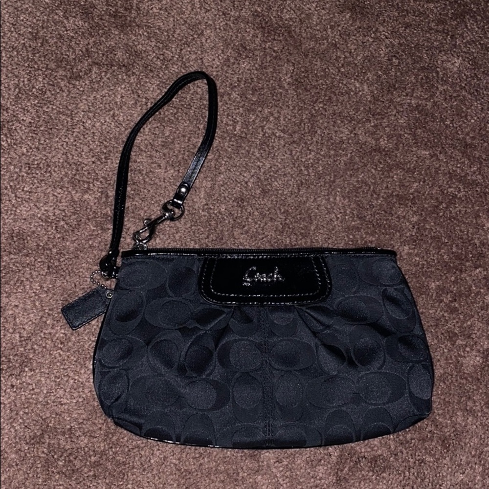 Black Coach Wristlet in signature print